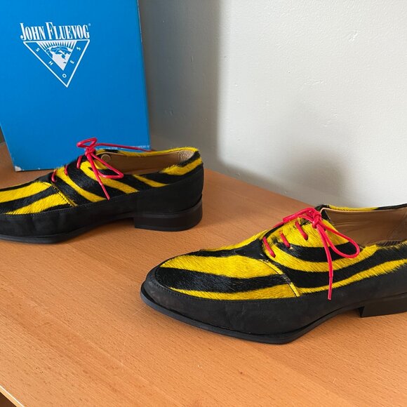 Fluevog Modvog "Chalky" yellow/black tiger stripe pony hair - M8/W10 - NIB - Picture 3 of 5